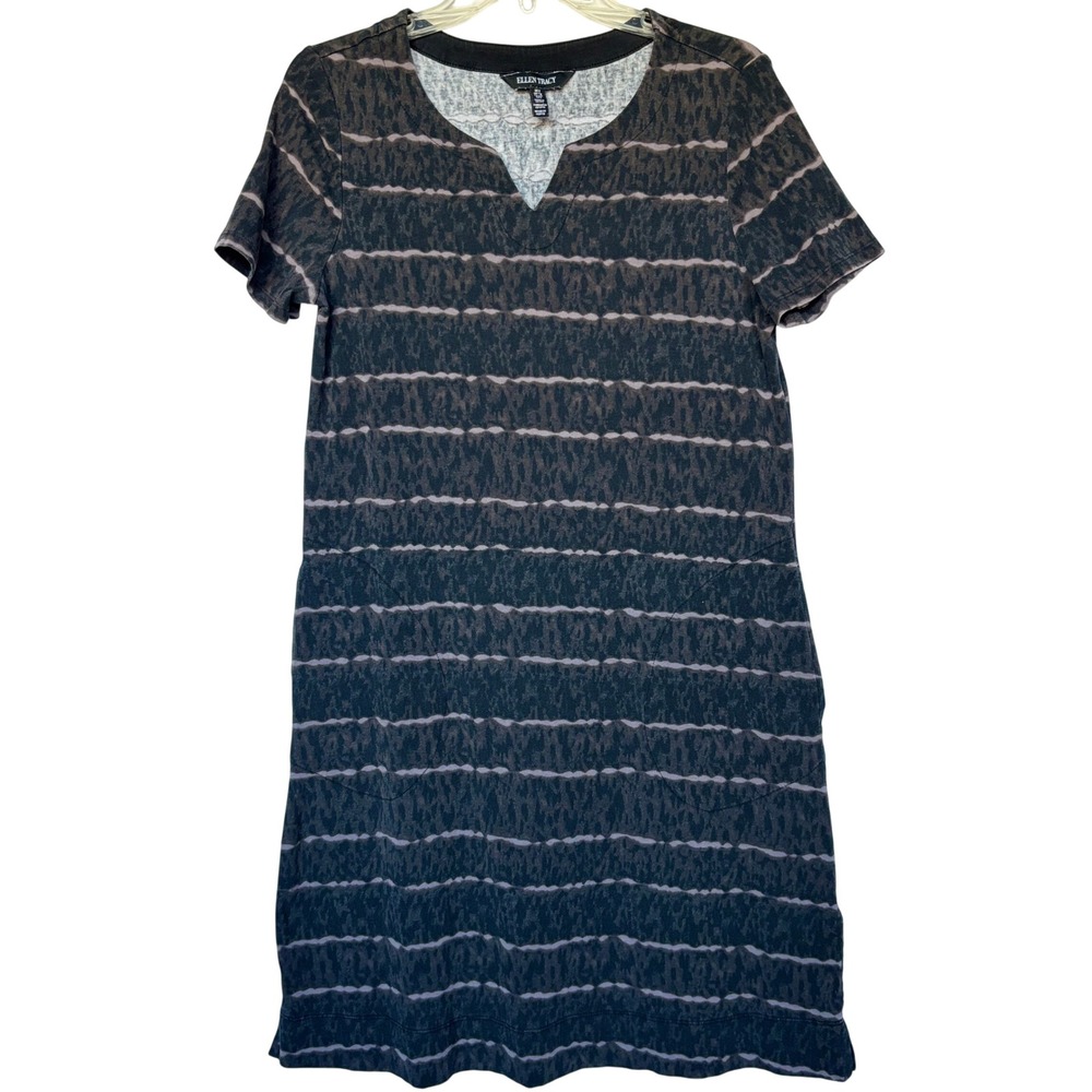 Ellen Tracy Tie Dye V-Neck Short Sleeve T-Shirt Dress Size S Casual Modern